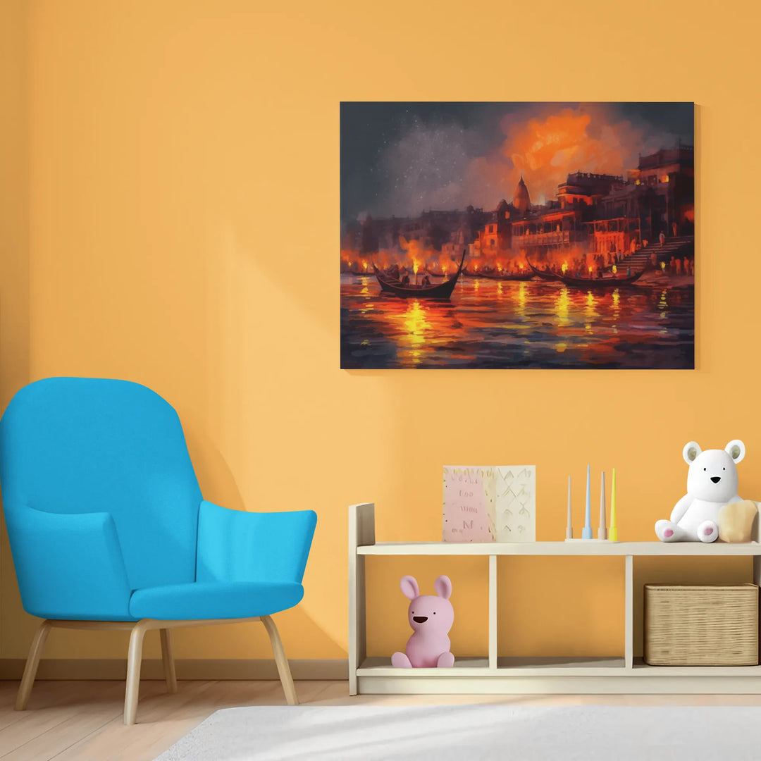 Sacred Symphony | Banaras Ganga Ghat Aarti | Abstract Art | Digital Printed Canvas