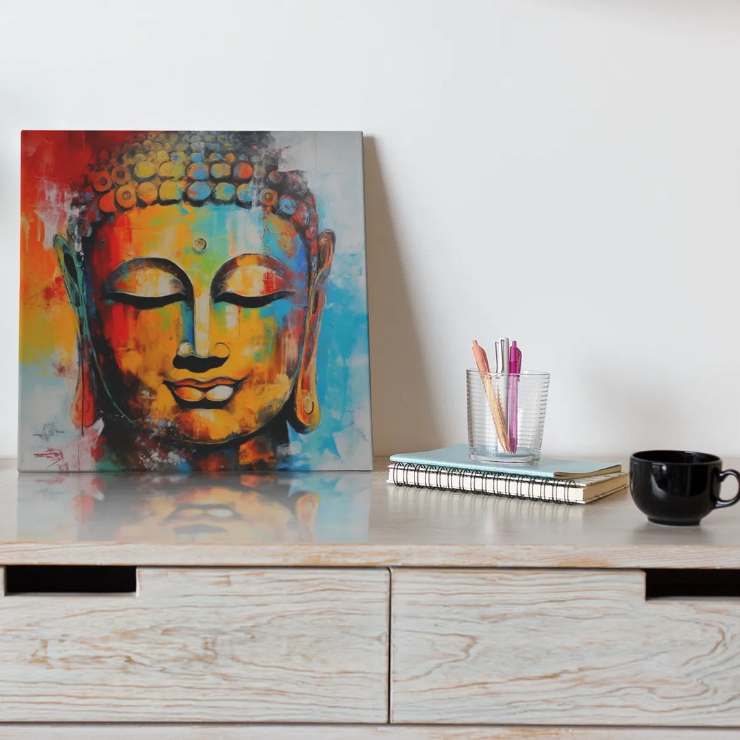 Lord Buddha | Enlightened Serenity | Radiant & Contemporary | Abstract Art | Digital Printed Canvas