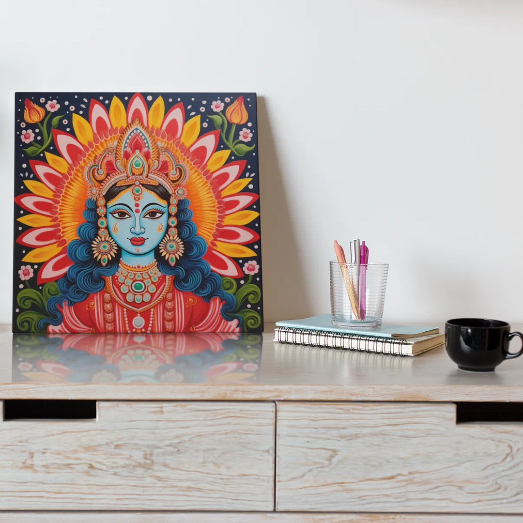 Divine Durga | Navratri Themed Modern Madhubani Painting | Digital Printed Canvas
