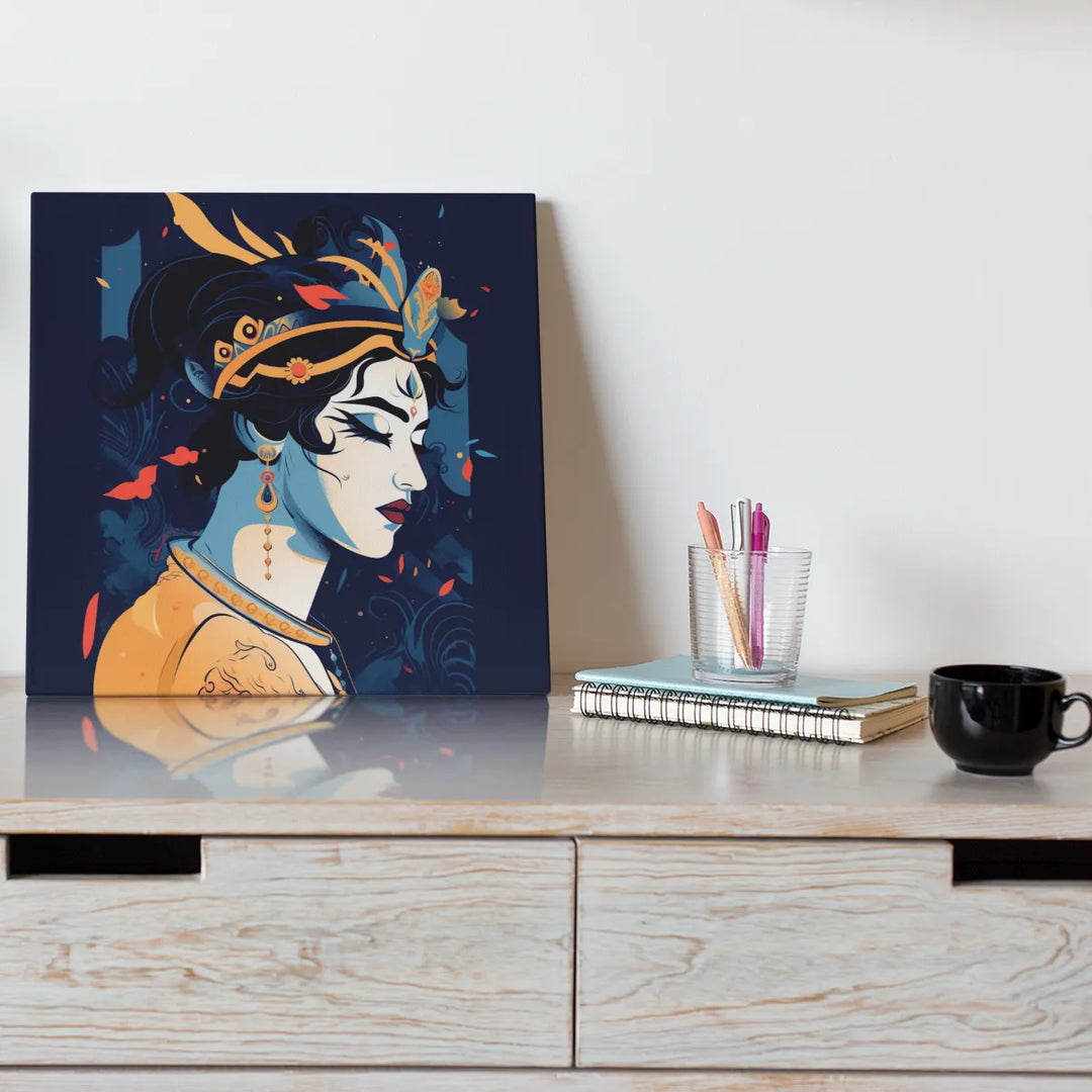 Lord Krishna | Modern Minimalist Illustration | Digital Printed Canvas