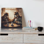 Load image into Gallery viewer, Bear Sitting In Cafeteria  | Retro Illustration | Digital Printed Canvas
