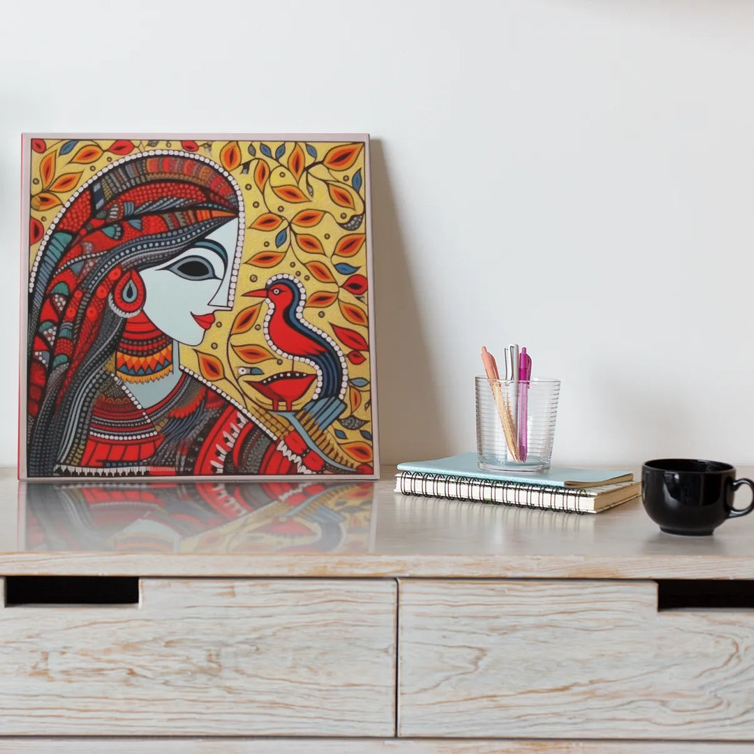 Beauty Adoring Beauty | Modern X Madhubani Art | Traditional Art | Digital Printed Canvas