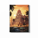 Load image into Gallery viewer, Nostalgic Elegance: Taj Hotel View with Vintage Cars | Vintage Illustration | Digital Printed Canvas
