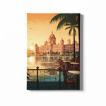 Load image into Gallery viewer, Timeless Majesty: Fort from the Cozy Charm of an Old Cafe, Lake Sunset Unveiled | 1990s Charm | Digital Printed Canvas
