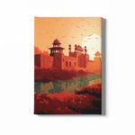 Load image into Gallery viewer, Crimson Citadel: Minimalist Red Fort Illustration with Lake | Minimalist Illustration | Digital Printed Canvas
