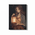 Load image into Gallery viewer, Radiant Illumination: Anime Muse with Night Lamp | Digital Illustration  | Digital Printed Canvas
