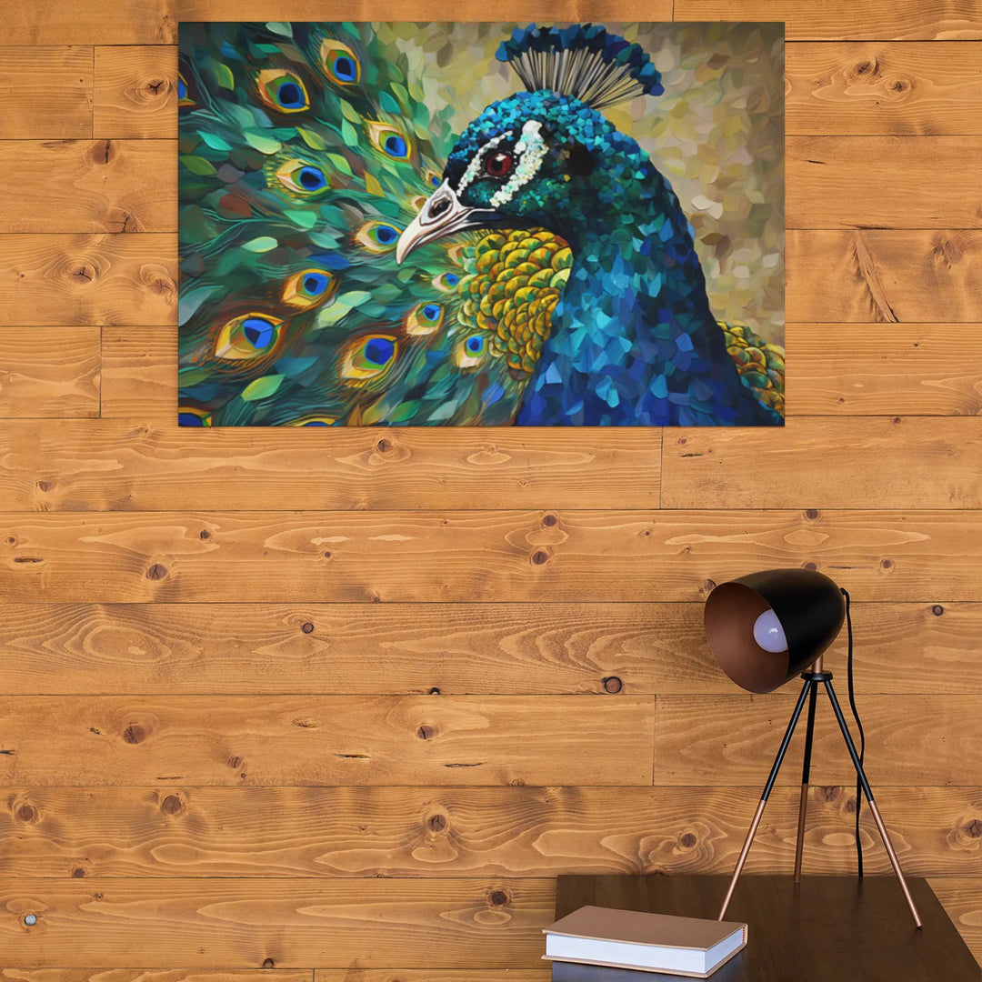 Framed Wooden Geometric Peacock Wall Art