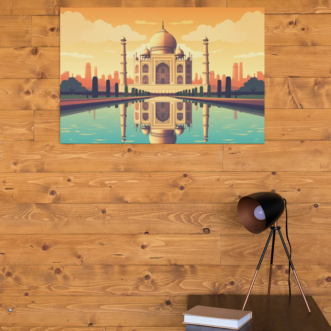 Taj Mahal Essence: Simplified Elegance in Illustration | Minimalist | Digital Printed Canvas