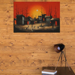 Load image into Gallery viewer, Crimson Horizon: A Rural Landscape Under the Red Sky | Modern Abstract | Digital Printed Canvas
