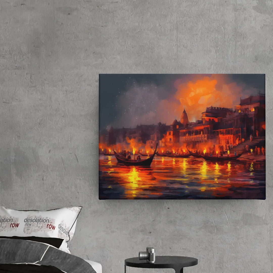 Sacred Symphony | Banaras Ganga Ghat Aarti | Abstract Art | Digital Printed Canvas