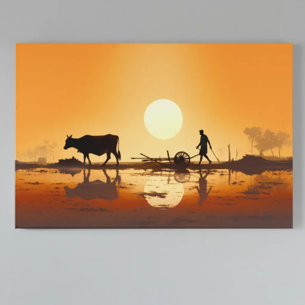 Sunset Bonds: Silhouette of a Farmer | Digital Printed Canvas