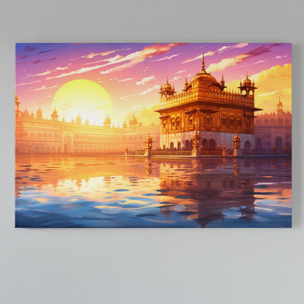 Gilded Sanctity: The Iconic Golden Temple | Amritsar's Jewel | Modern Illustration | Digital Printed Canvas