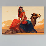 Load image into Gallery viewer, Rajasthani Girl On Camel | Vintage Retro Illustration | Digital Printed Canvas
