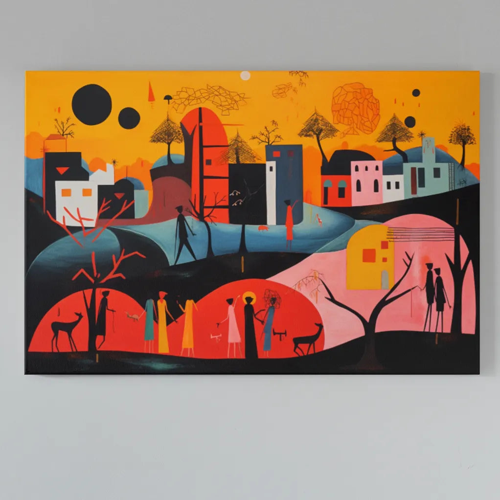 Harmony Unveiled: Bridging the Rural-Urban Tapestry | Illustration | Digital Printed Canvas