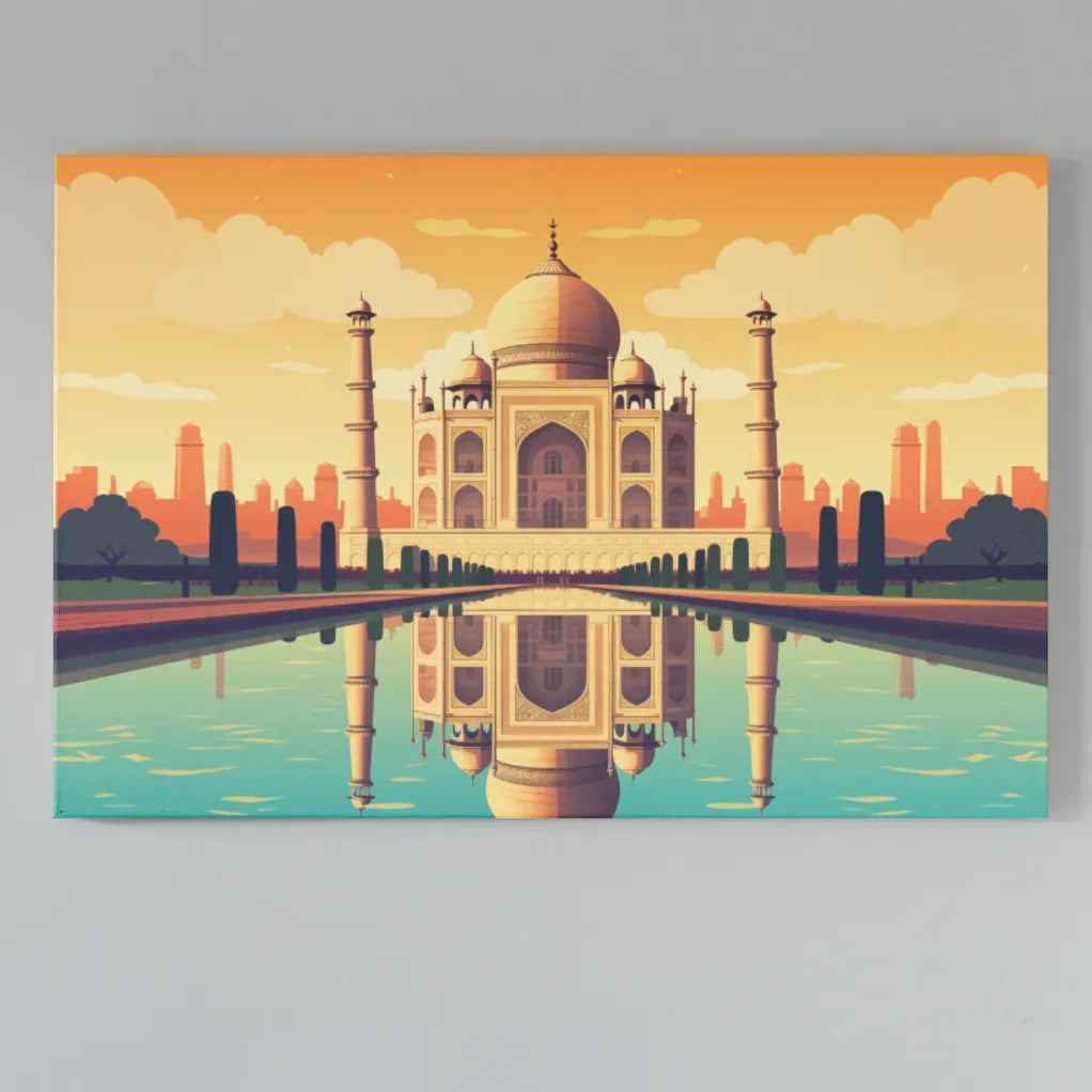 Taj Mahal Essence: Simplified Elegance in Illustration | Minimalist | Digital Printed Canvas