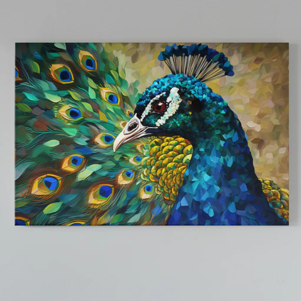 Prismatic Plumage : Beautiful Peacock | Abstract-Poly Art | Digital Printed Canvas