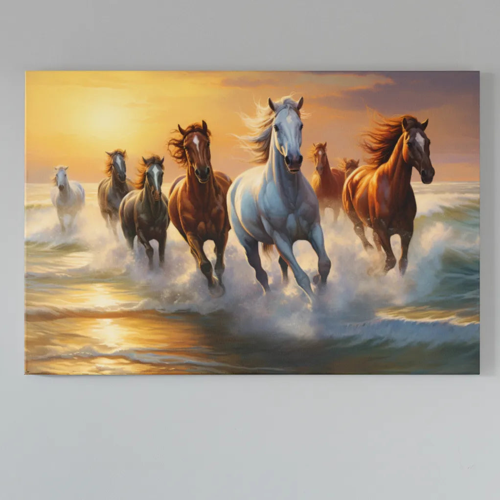 Seven Horse Painting | Vastu Painting | Illustration | Digital Printed Canvas