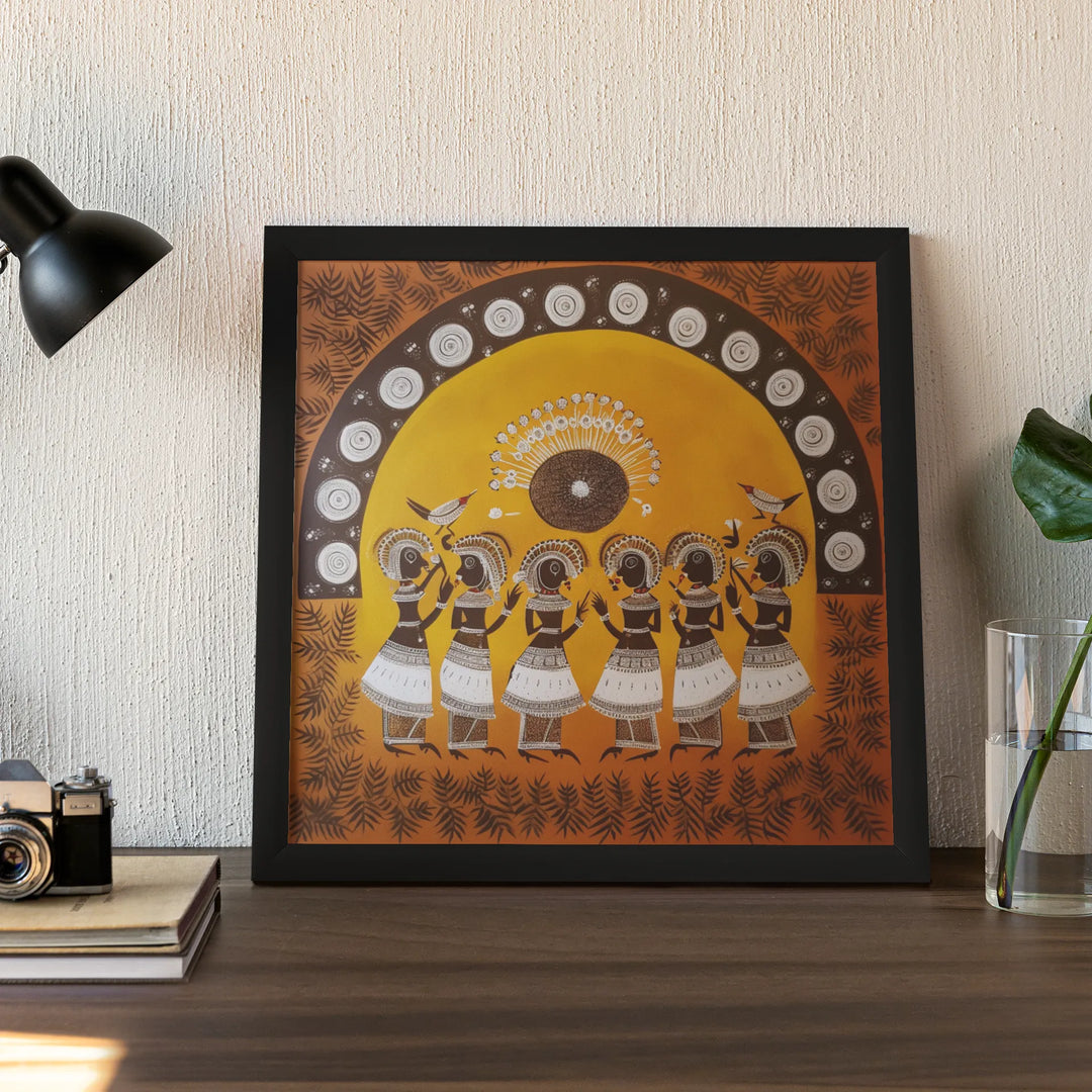 The Gossip | Warli Art | Traditional Indian Art | Acrylic Touch | Digital Printed Canvas