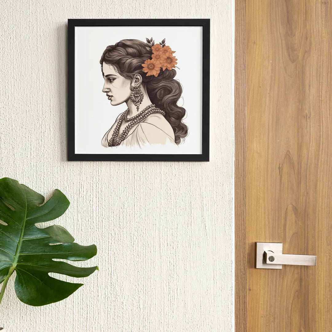 Indian Beauty | Minimalist Line Art | Digital Printed Canvas