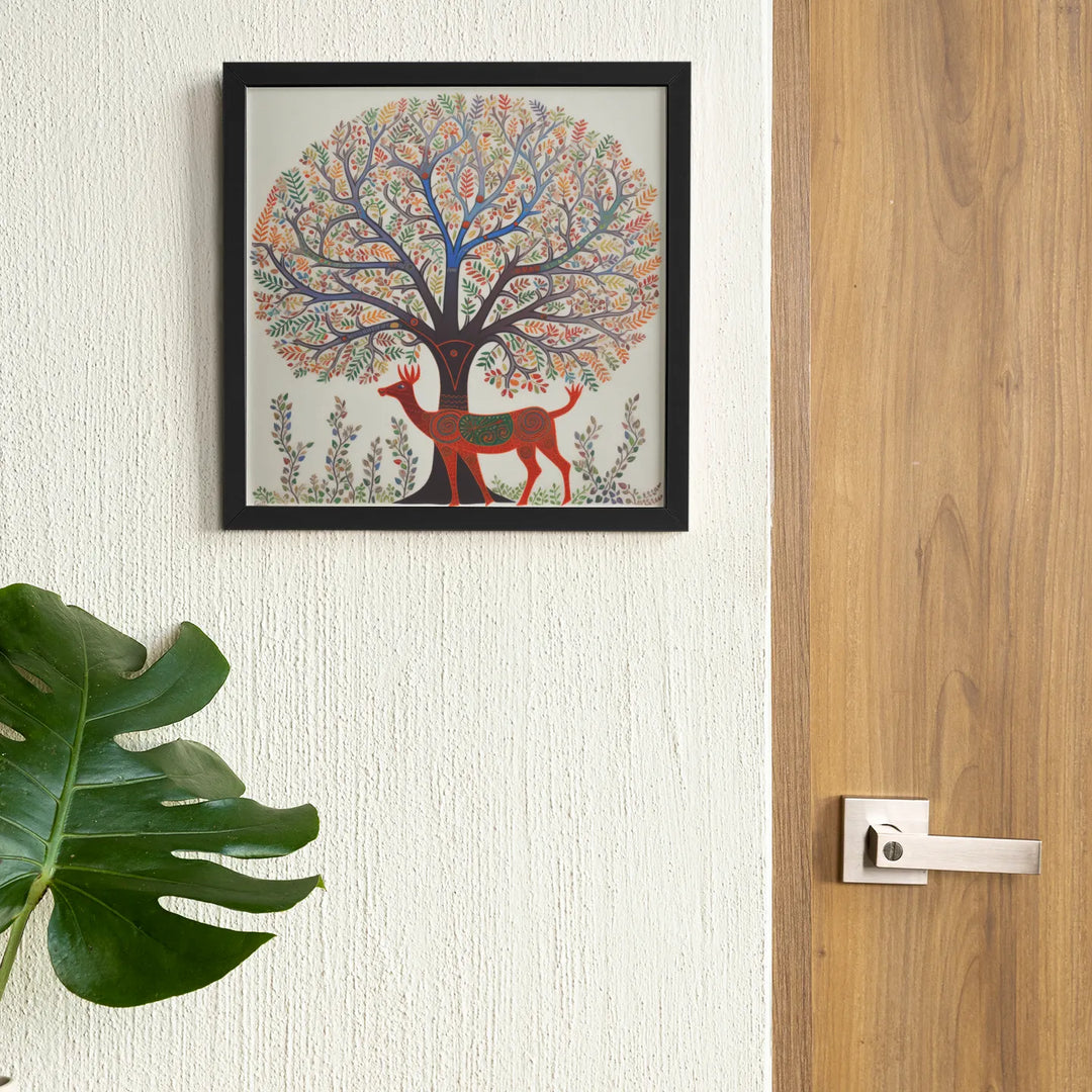 Curious Deer | Gond Art | Traditional Indian Art | Digital Printed Canvas