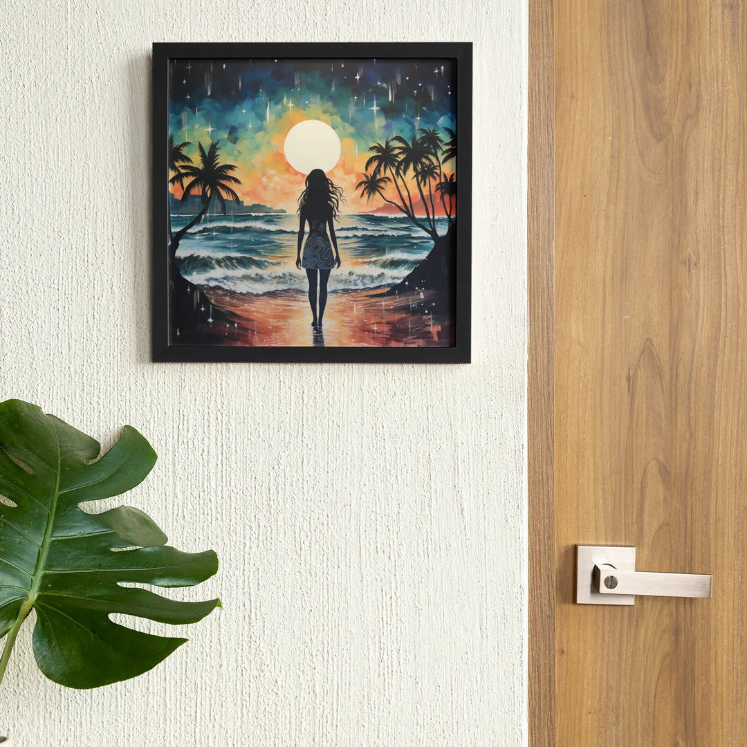 Sunset Silhouette: Beauty on the Beach in Golden Hues | Digital Printed Canvas