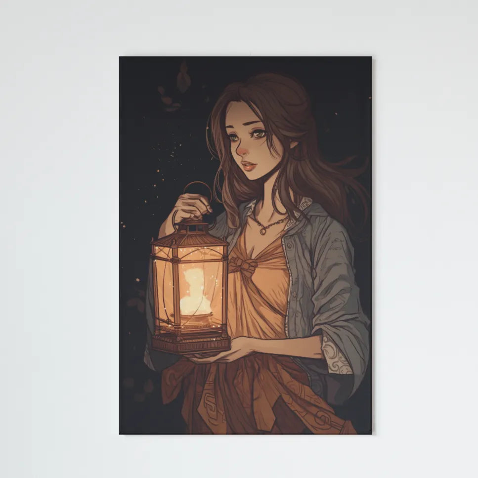 Radiant Illumination: Anime Muse with Night Lamp | Digital Illustration  | Digital Printed Canvas