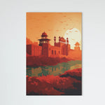 Load image into Gallery viewer, Crimson Citadel: Minimalist Red Fort Illustration with Lake | Minimalist Illustration | Digital Printed Canvas
