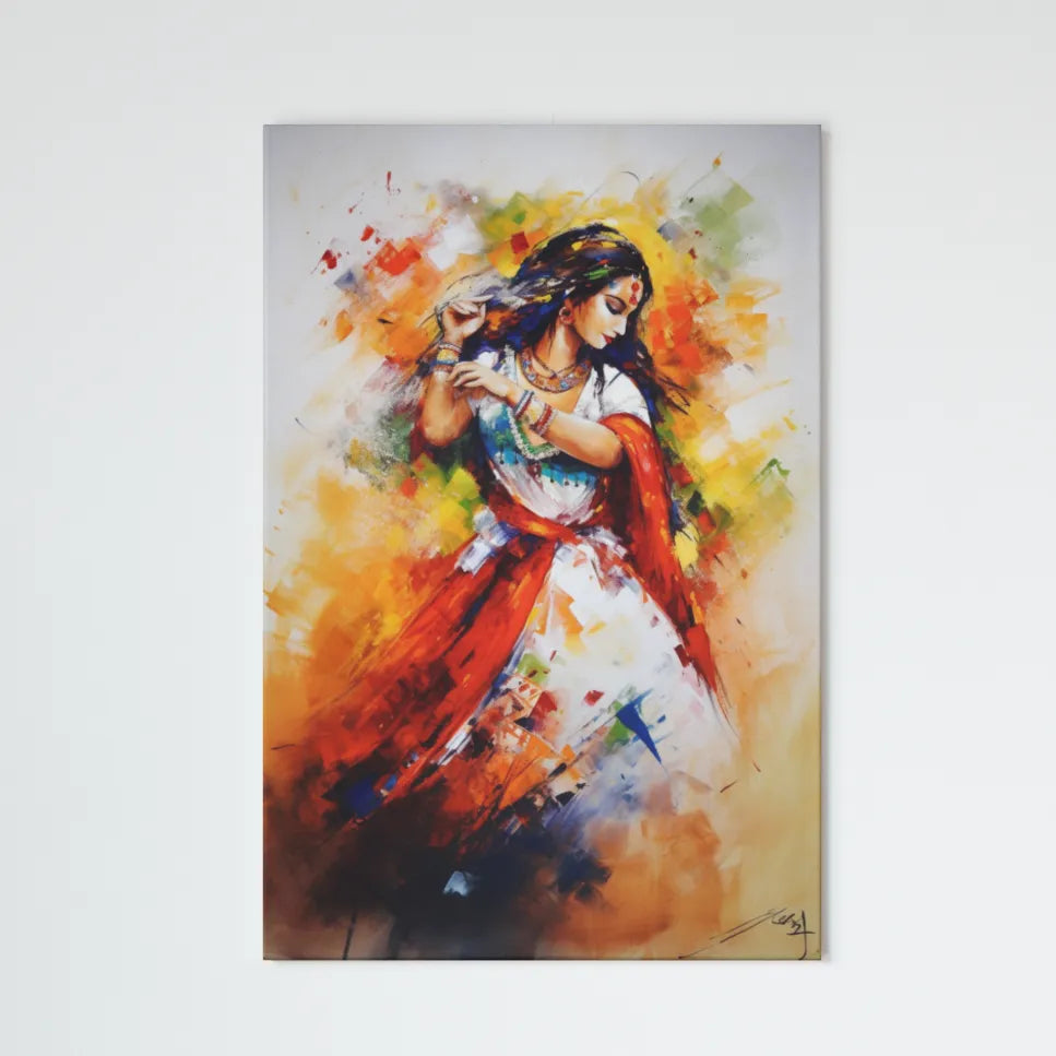 Rhythmic Reverie : Traditional Indian Girl Dancing | Abstract Art | Digital Printed Canvas