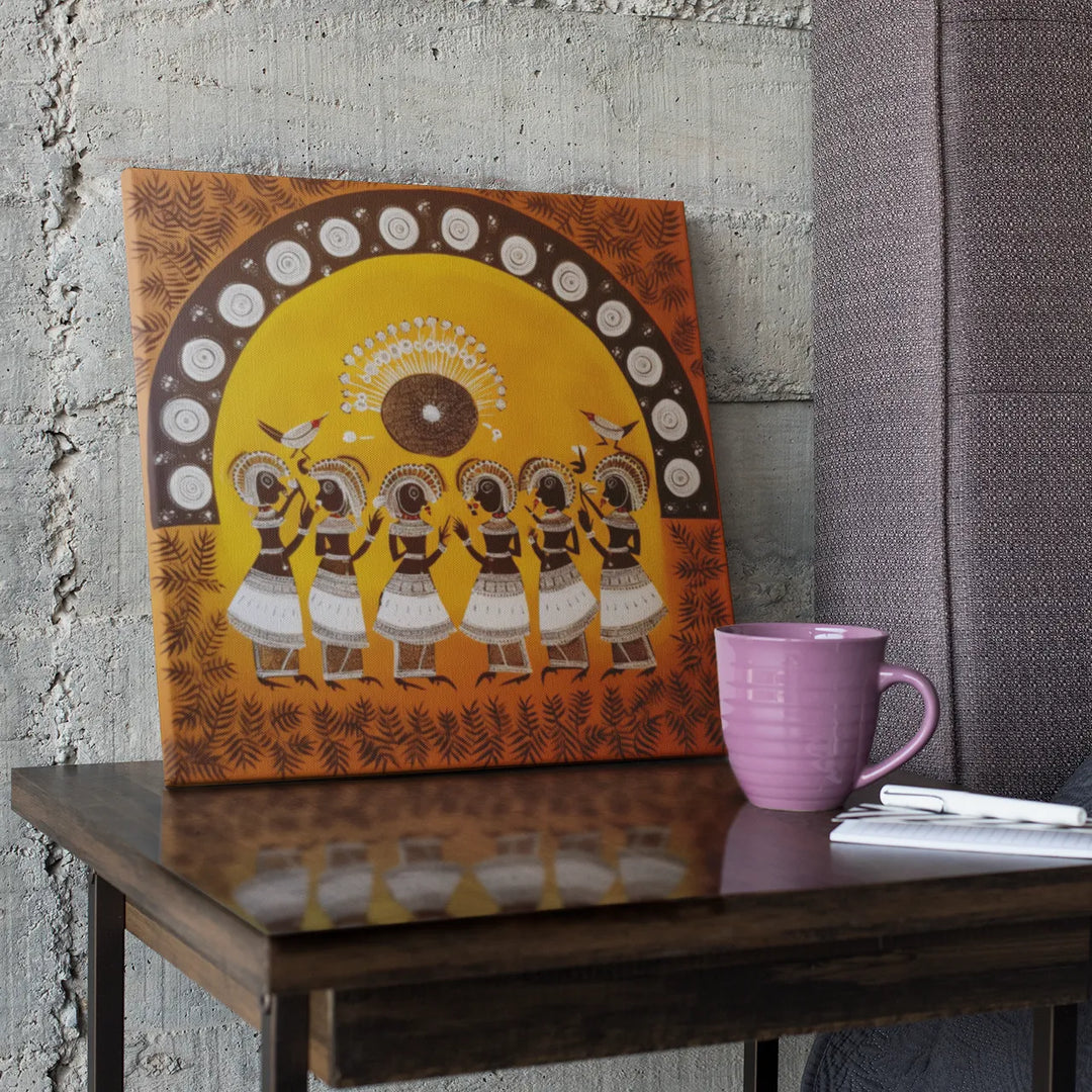 The Gossip | Warli Art | Traditional Indian Art | Acrylic Touch | Digital Printed Canvas