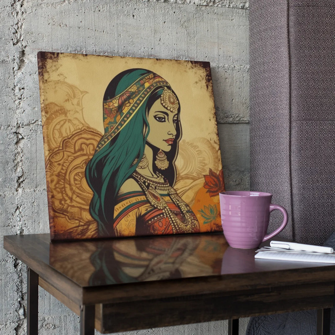 Indian Woman | Contemporary | Beautiful Retro Illustration | Digital Printed Canvas