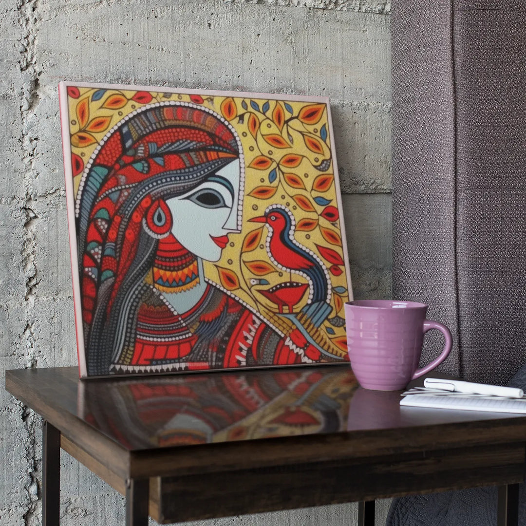 Beauty Adoring Beauty | Modern X Madhubani Art | Traditional Art | Digital Printed Canvas