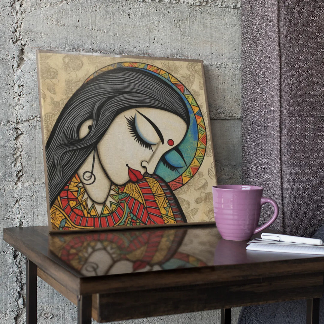 Dual Reflections | Modern Madhubani Art | Traditional Art | Digital Printed Canvas