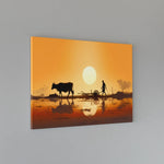 Load image into Gallery viewer, Sunset Bonds: Silhouette of a Farmer | Digital Printed Canvas
