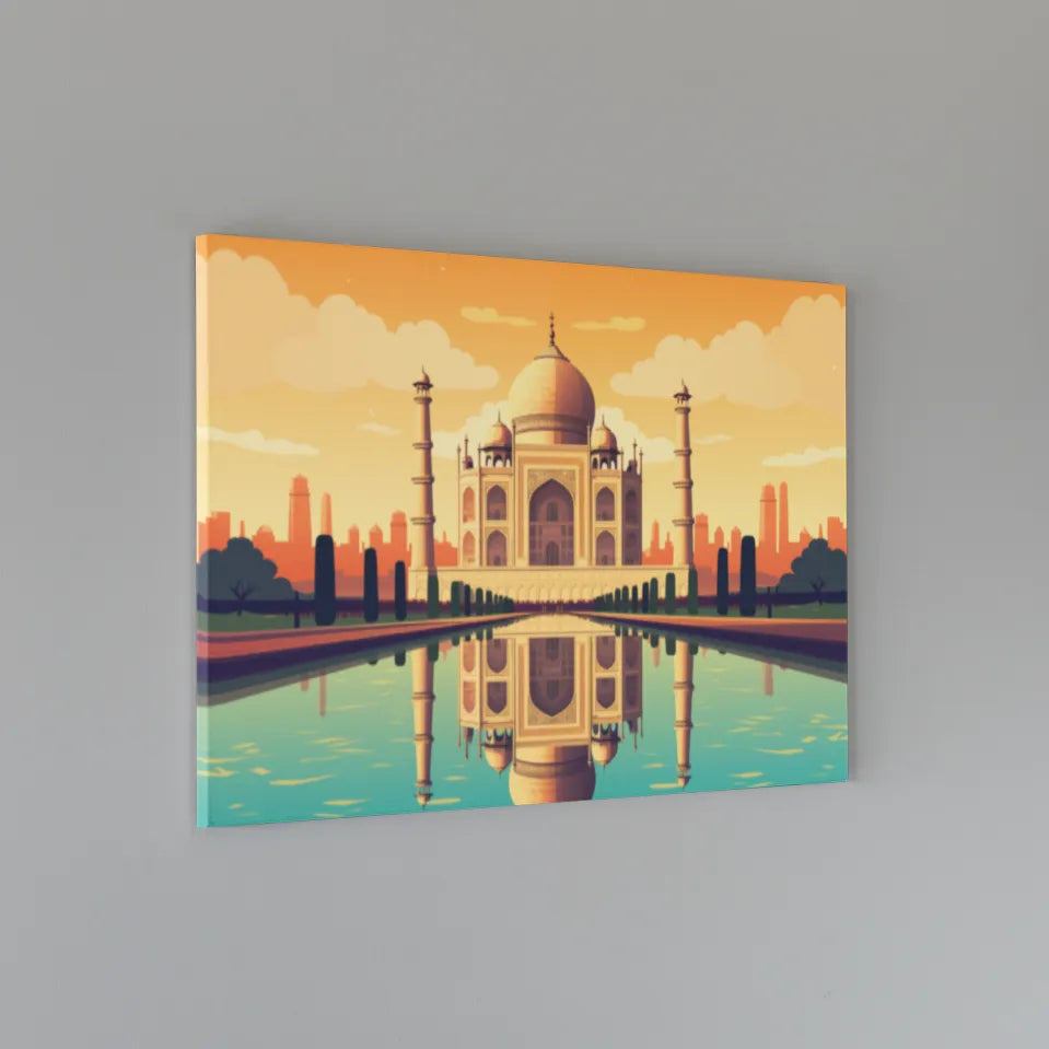 Taj Mahal Essence: Simplified Elegance in Illustration | Minimalist | Digital Printed Canvas