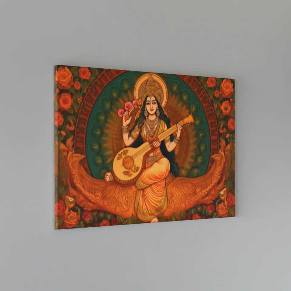 Goddess Saraswati | Retro Illustration | Digital Printed Canvas