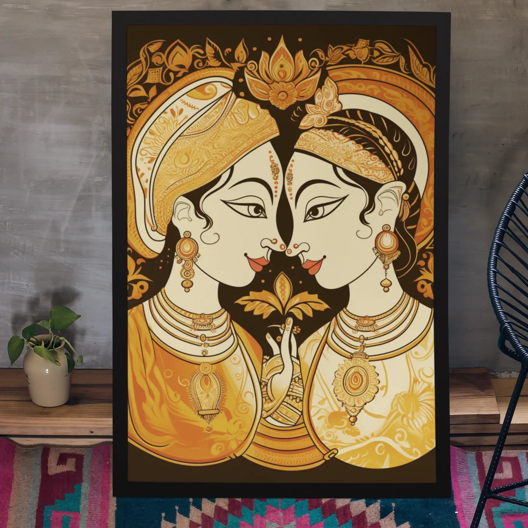 Bengali Wedding Couple | Modern Madhubani Art | Illustration | Traditional Art | Digital Printed Canvas