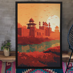 Load image into Gallery viewer, Crimson Citadel: Minimalist Red Fort Illustration with Lake | Minimalist Illustration | Digital Printed Canvas
