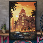 Load image into Gallery viewer, Nostalgic Elegance: Taj Hotel View with Vintage Cars | Vintage Illustration | Digital Printed Canvas
