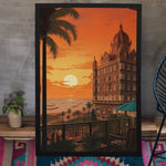 Load image into Gallery viewer, Tranquil Twilight Retreat: Countryside Hotel with a Lakeside View at Sunset | Vintage Illustration | Digital Printed Canvas
