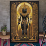 Load image into Gallery viewer, Eternal Radiance: Ancient Egyptian God in Black and Gold | Vintage Illustration | Digital Printed Canvas
