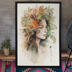 Load image into Gallery viewer, Nature&#39;s Muse: Boho Art Unveiling a Stunning Girl Adorned by Elements of Nature | Digital Printed Canvas
