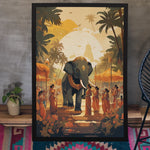 Load image into Gallery viewer, Elephant Extravaganza: Kerala&#39;s Festival Splendor in Ornate Decorations | Retro Illustration | Digital Printed Canvas
