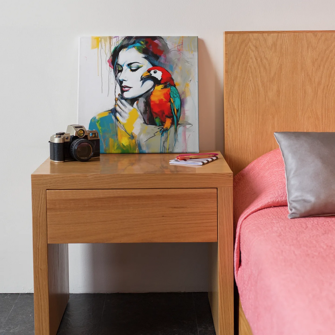 Abstract Encounter of the Lady and Parrot | Contemporary | Digital Printed Canvas